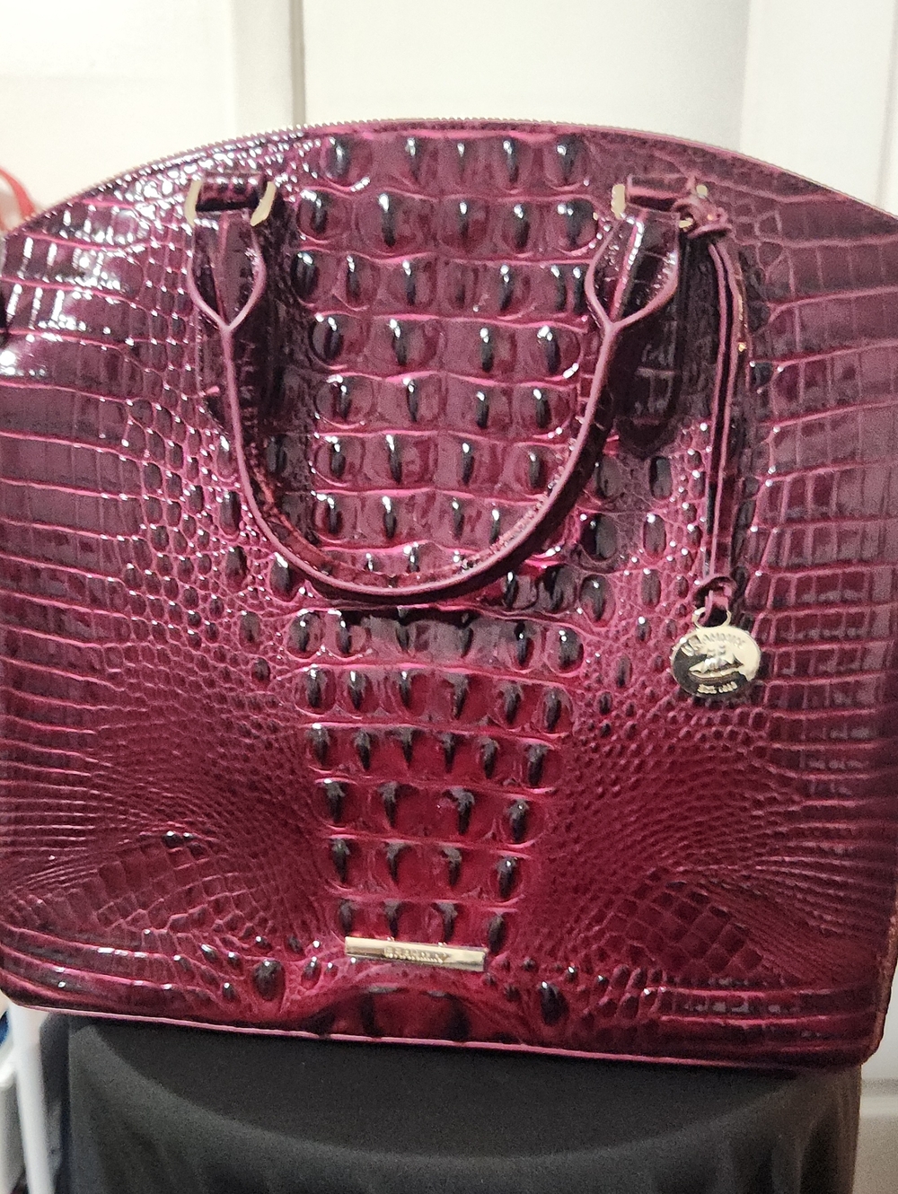 Brahmin Patent Croc-Embossed Dome Satchel - Deep Burgundy